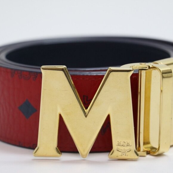 MCM Claus M Reversible Logo Belt Red & Blue Size 40 - Picture 11 of 15